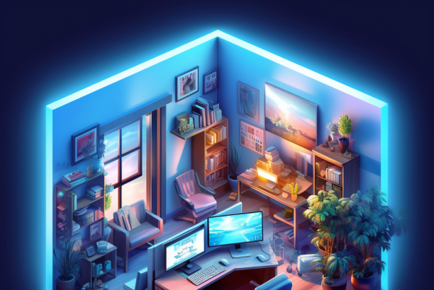 An isometric drawing of a LinkedIn Recruiter's workspace