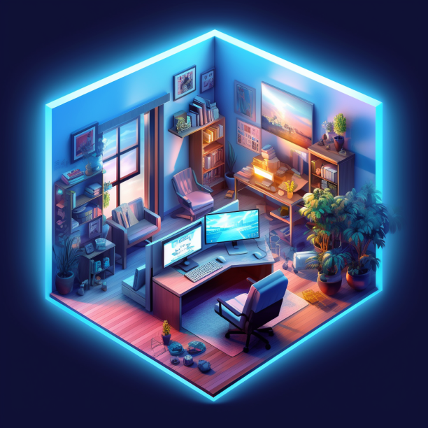 An isometric drawing of a LinkedIn Recruiter's workspace