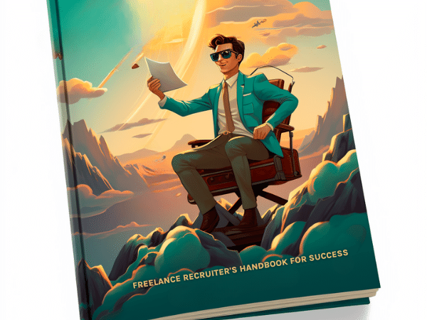 A Freelance Recruiter's Handbook for Success with a person sitting on a chair in the clouds,happy