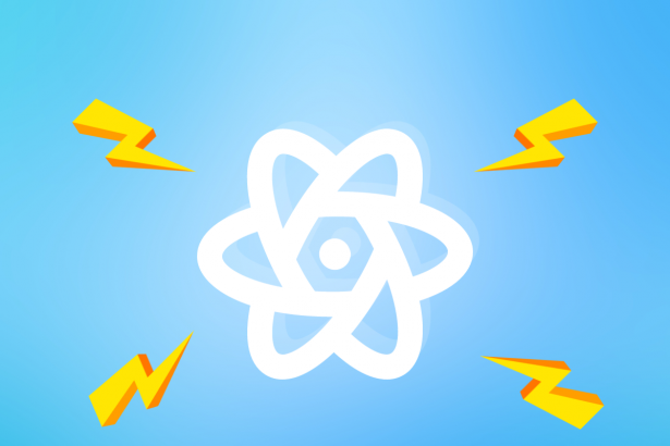 React Logo with Lightning Symbols Around It