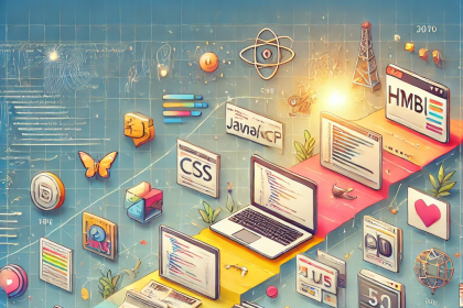 Timeline showing the evolution of front-end development from static HTML pages to modern, dynamic applications with advanced frameworks, tools, and trends.